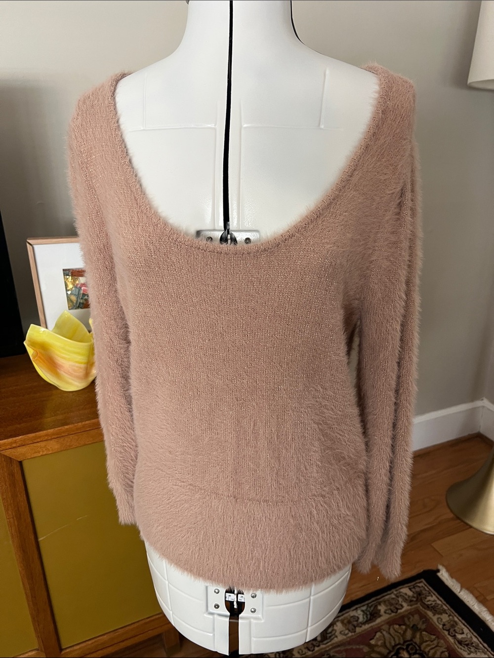 Marled Off-the-Shoulder Fuzzy Sweater - Dusty Mauve